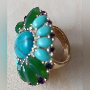 J. Crew Green, Turquoise & Purple Cluster Ring